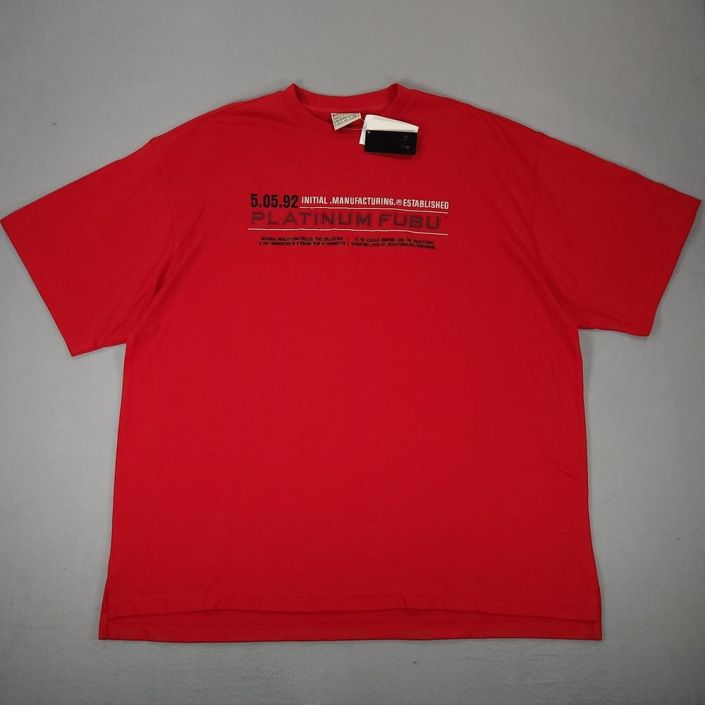 Vintage Fubu Jeans Platinum 1992 Graphic Tee Size 2XL Red Embroidered NWT